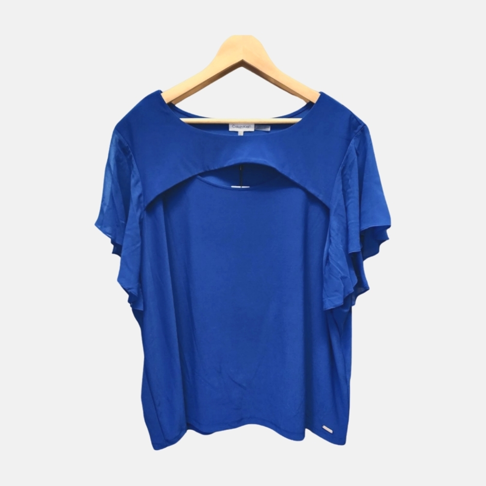 Calvin Klein Plus-size Blue Short Butterfly Sleeve Blouse and Peekaboo. Size 3X